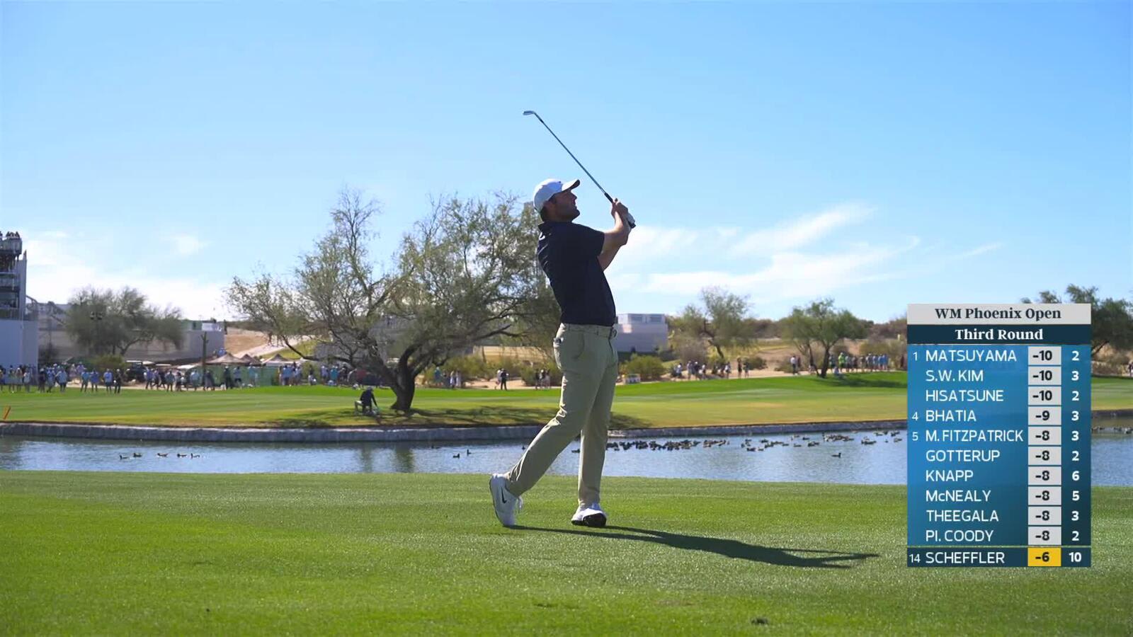 Scottie Scheffler sinks 16-foot birdie putt on No. 11 at WM Phoenix Open