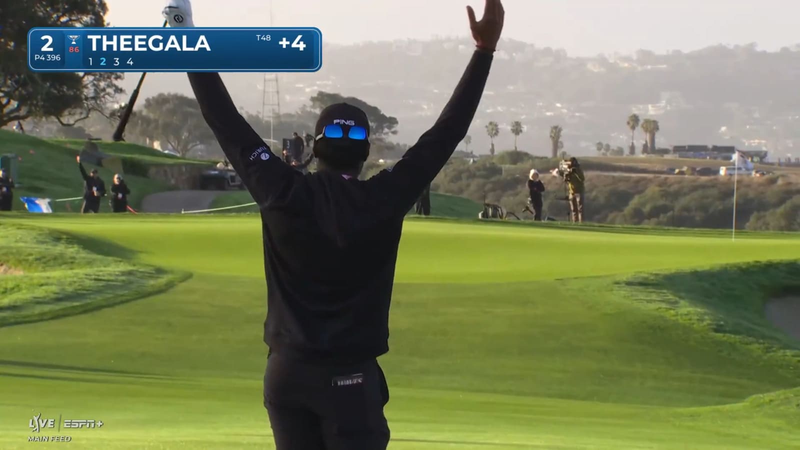 Sahith Theegala spins it in for hole-out eagle on No. 2 at Genesis