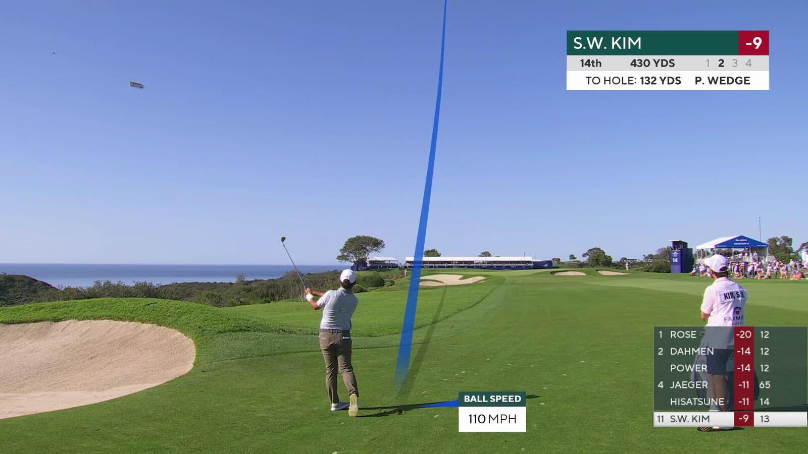 Si Woo Kim hits 136-yard approach to 2 feet, sets up birdie on No. 14 at Farmers