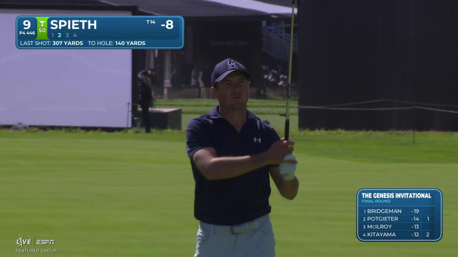 Jordan Spieth hits 134-yard approach to 18 feet, sets up birdie on No. 9 at The Genesis