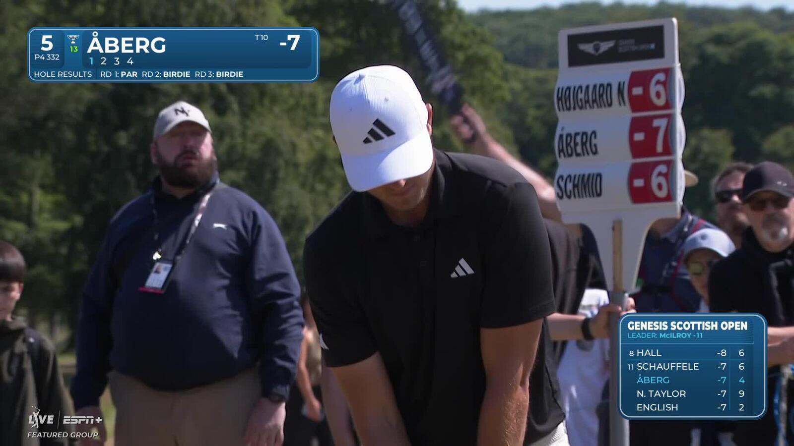 Ludvig Åberg sinks a 35-foot eagle putt on No. 5 at Genesis Scottish Open