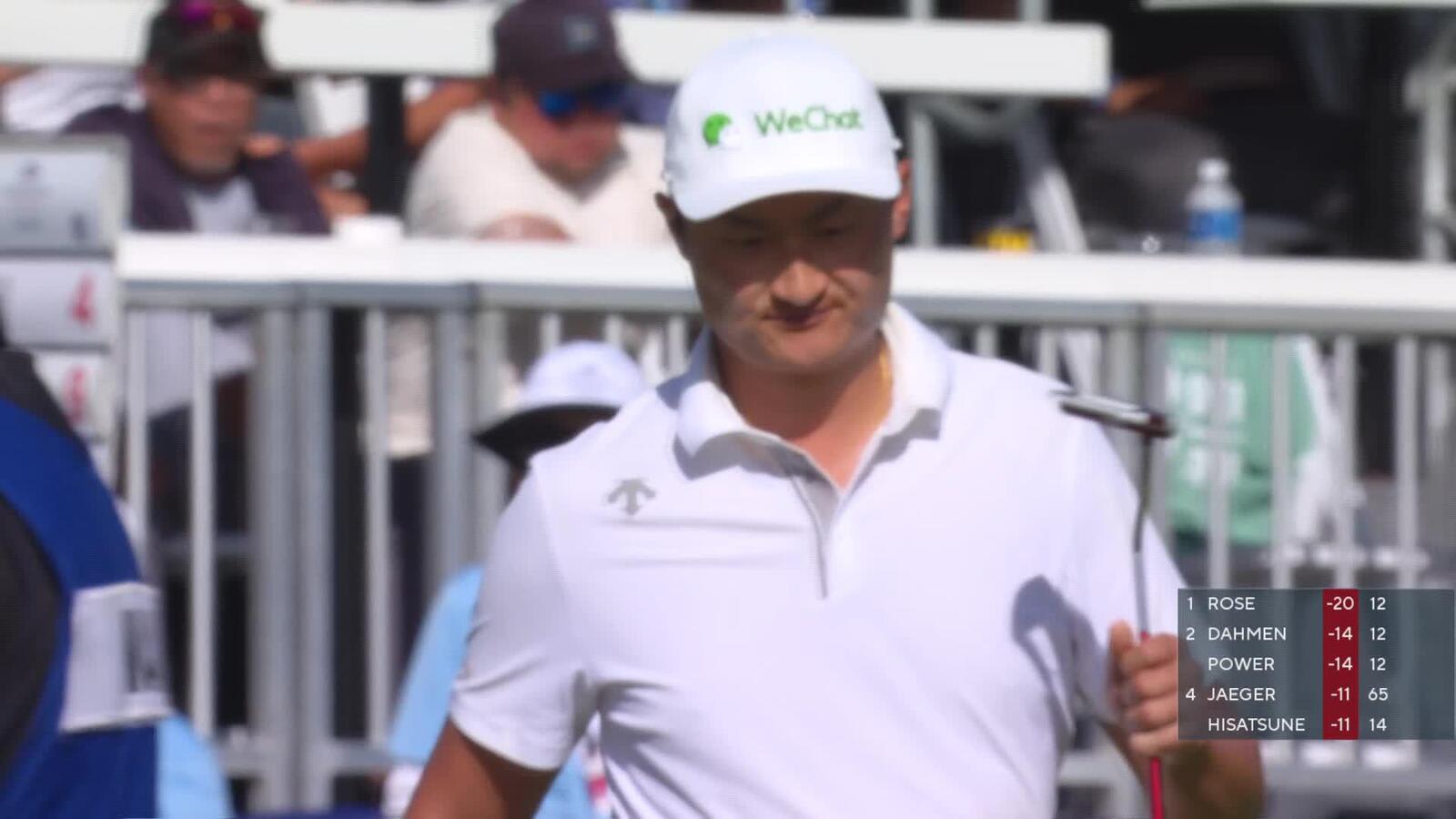 Haotong Li taps in from 2 feet for birdie on No. 18 at Farmers