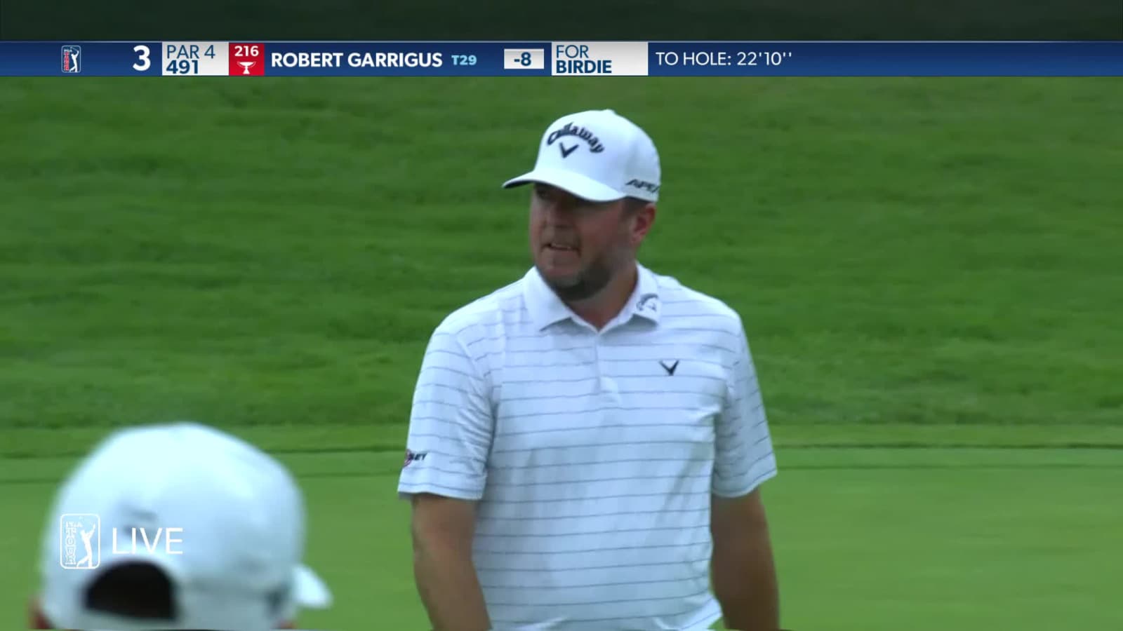 Robert Garrigus sinks a 22-foot birdie on No. 3 in Round 4 at 3M Open