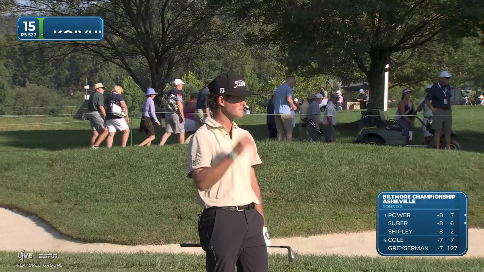 Jackson Koivun sinks 11-inch putt for birdie on No. 15 at Biltmore Championship
