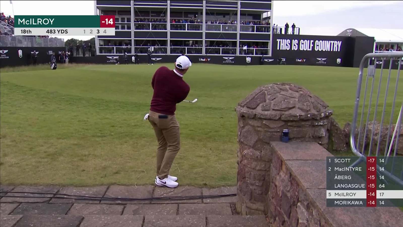 McIlroy Hits Chip from steps to setup par at Genesis Scottish Open