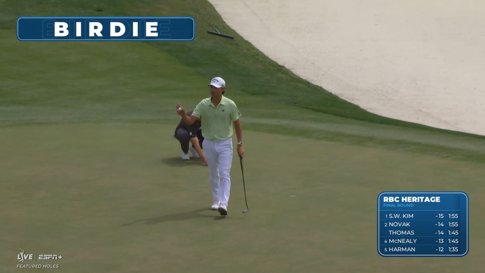 Min Woo Lee slowly drops in birdie putt at RBC Heritage
