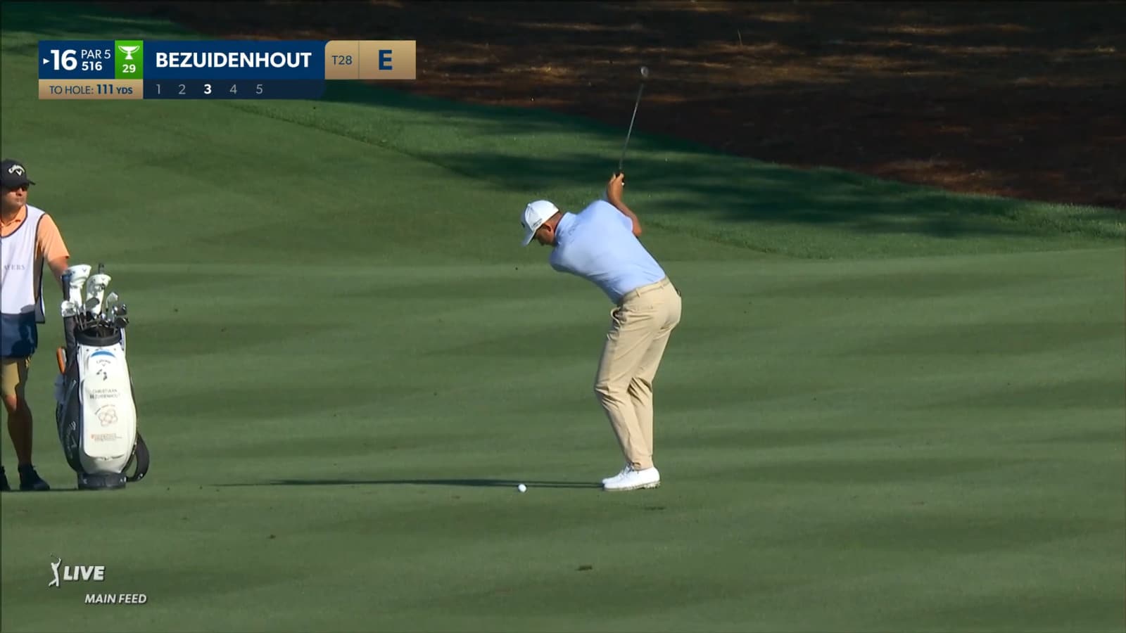 Christiaan Bezuidenhout nearly holes his 111-yard approach at THE PLAYERS