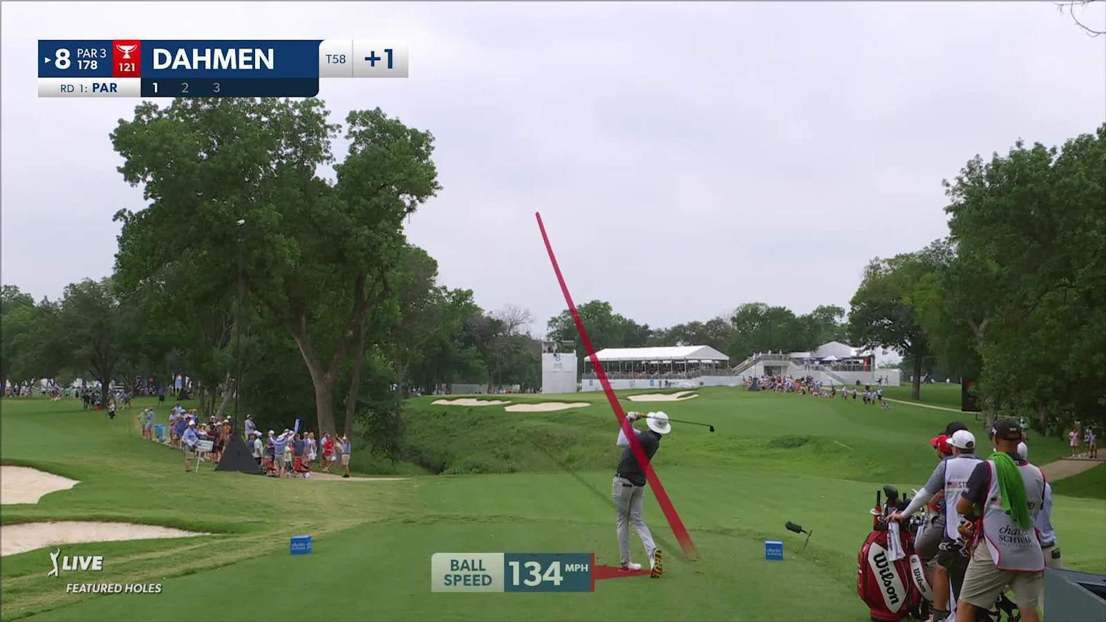 Joel Dahmen hits it pin-high to set up birdie at Charles Schwab