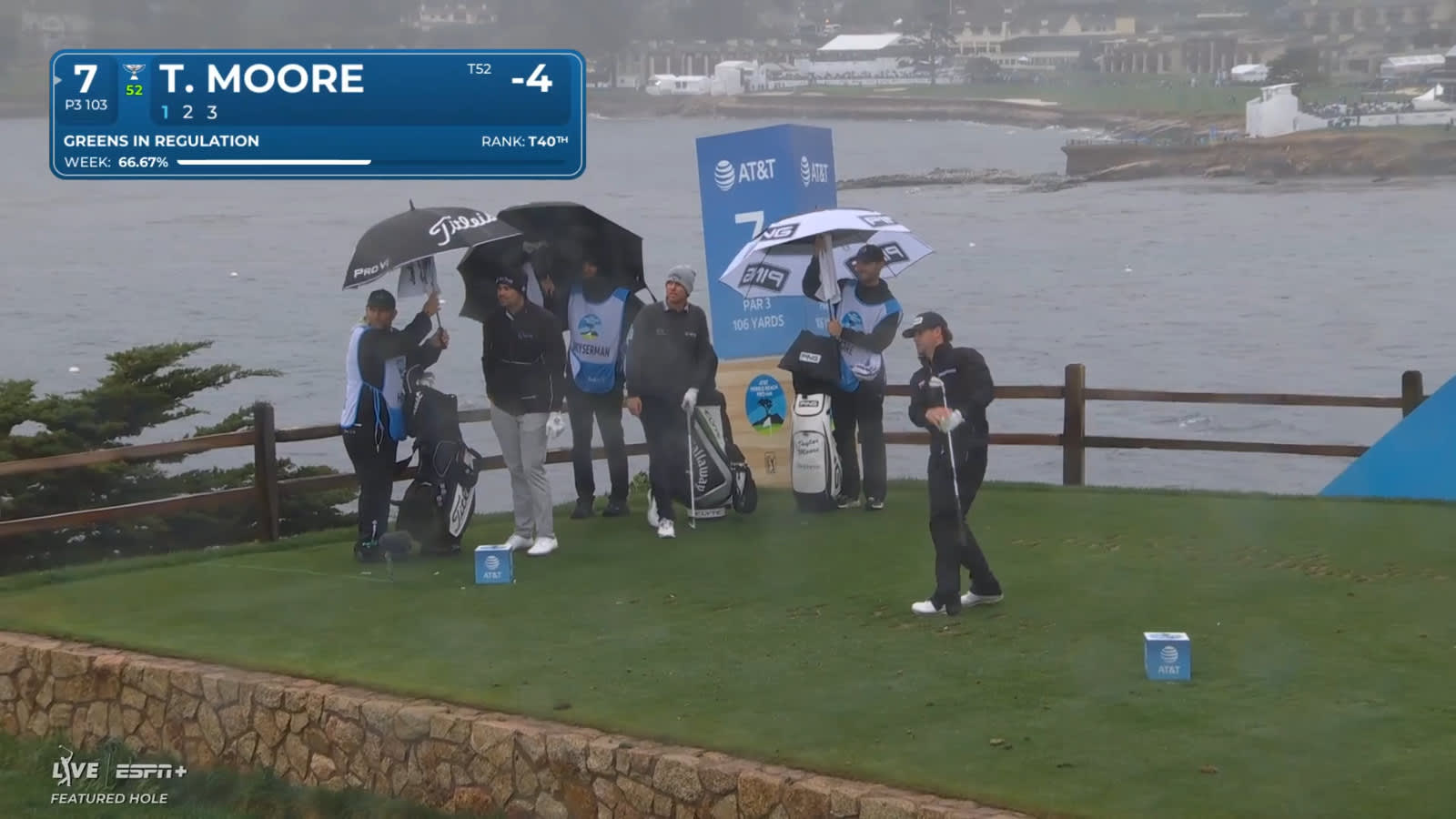 Taylor Moore plays it off the hill to set up birdie at AT&T Pebble Beach