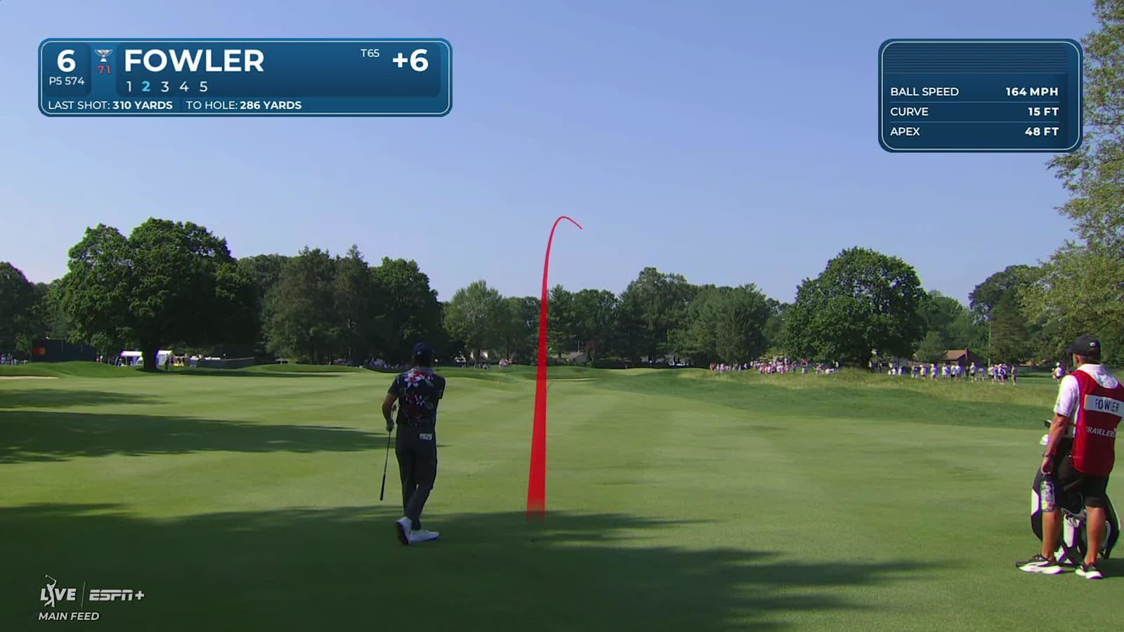 Rickie Fowler makes birdie on No. 6 at Travelers