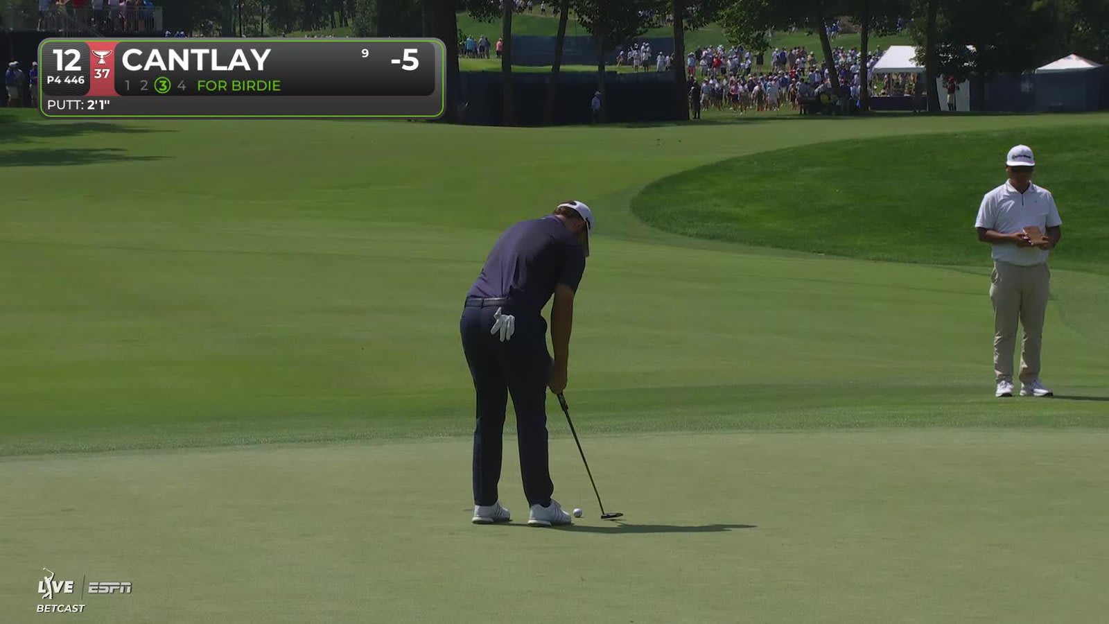 Patrick Cantlay sinks 2-foot putt for birdie on No. 12 at BMW Championship