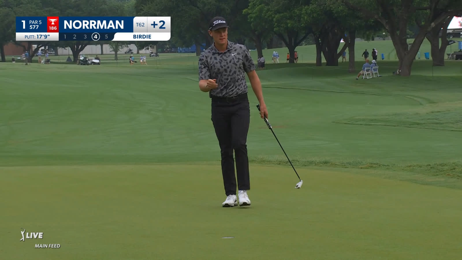 Vincent Norrman curls in a birdie putt at Charles Schwab