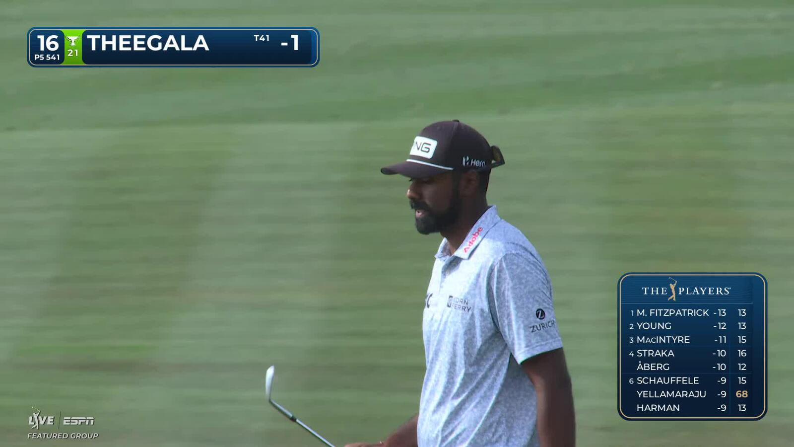 Sahith Theegala taps in from 2 feet for birdie on No. 16 at THE PLAYERS