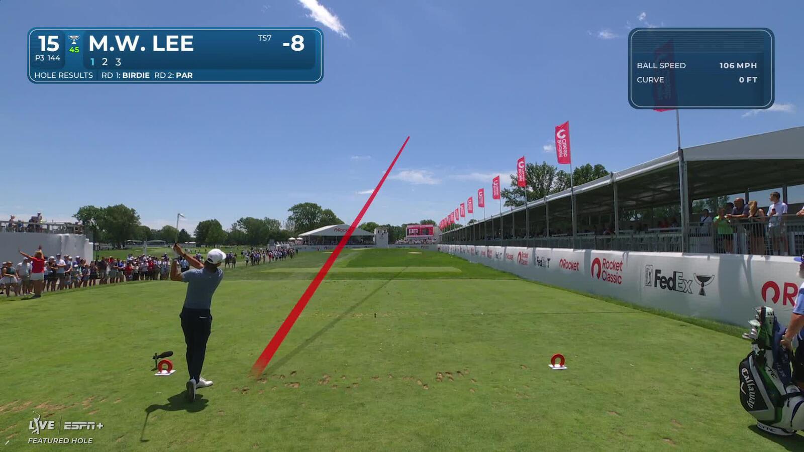 Min Woo Lee throws a dart off the tee to set up birdie at Rocket Classic