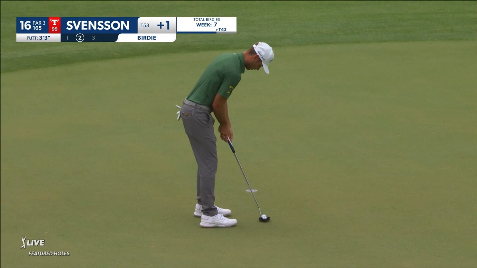Adam Svensson's excellent tee shot tracks in to 3 feet at Charles Schwab