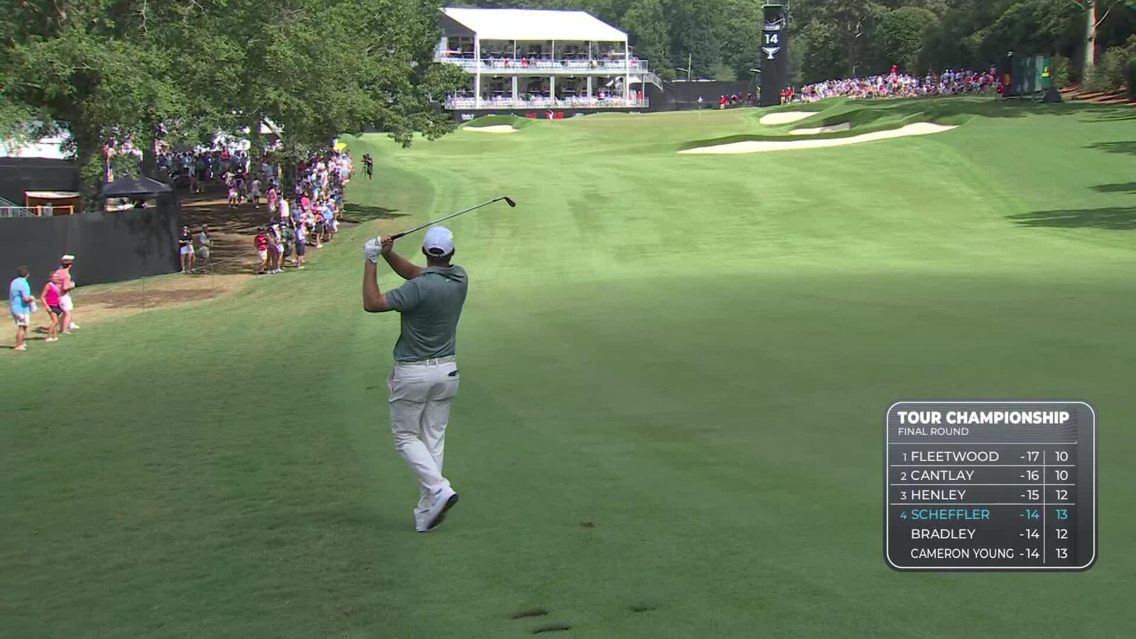 Scottie Scheffler birdies tough par-4 14th at TOUR Championship
