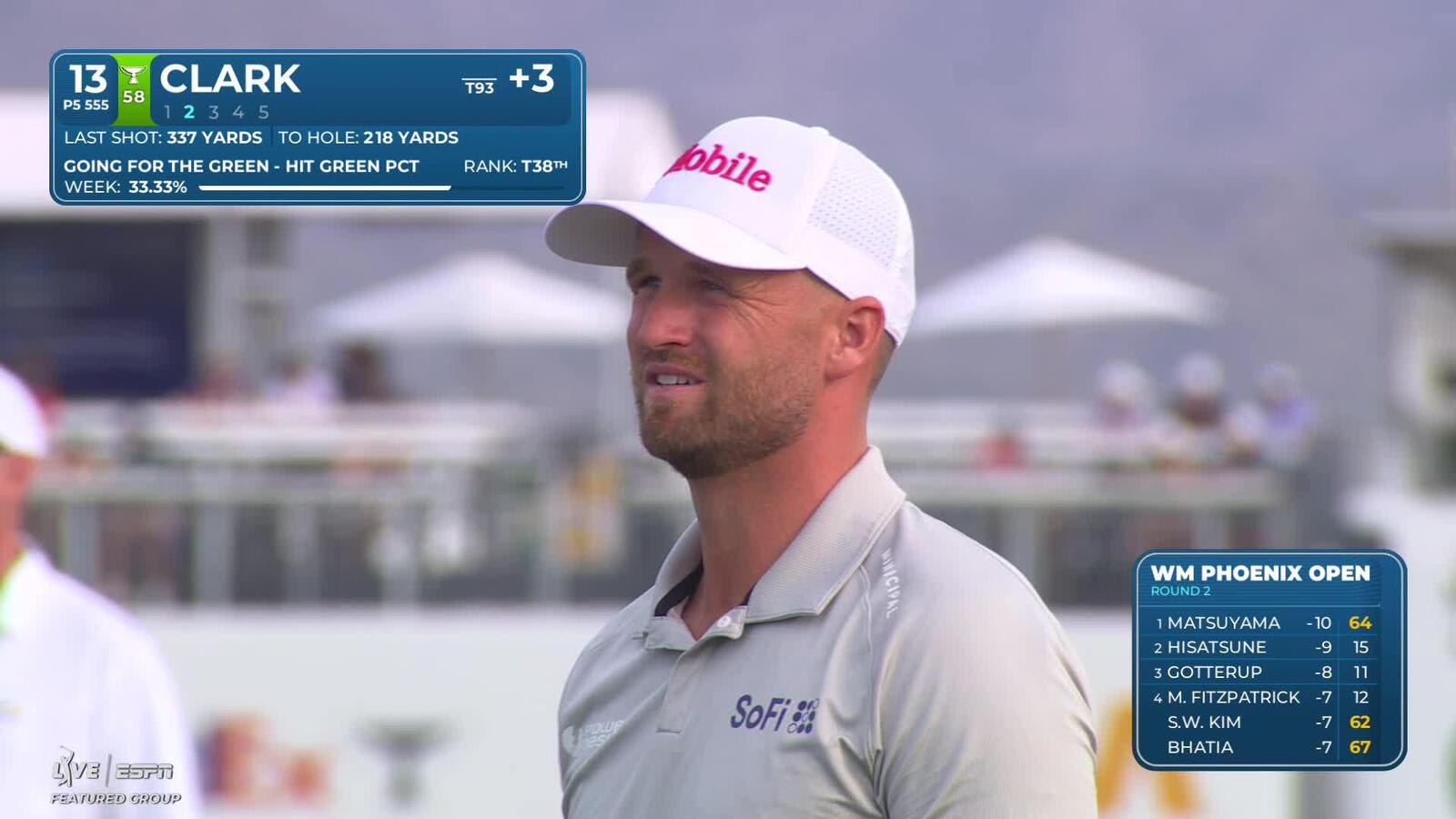 Wyndham Clark sinks 9-foot birdie putt on No. 13 at WM Phoenix Open