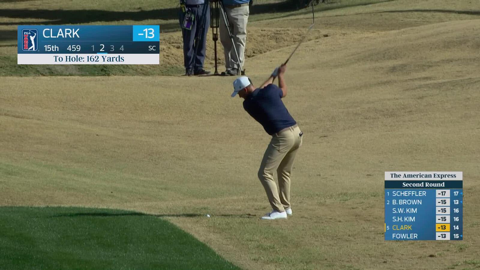 Wyndham Clark hits 165-yard approach to 9 feet, sets up birdie on No. 15 at The American Express