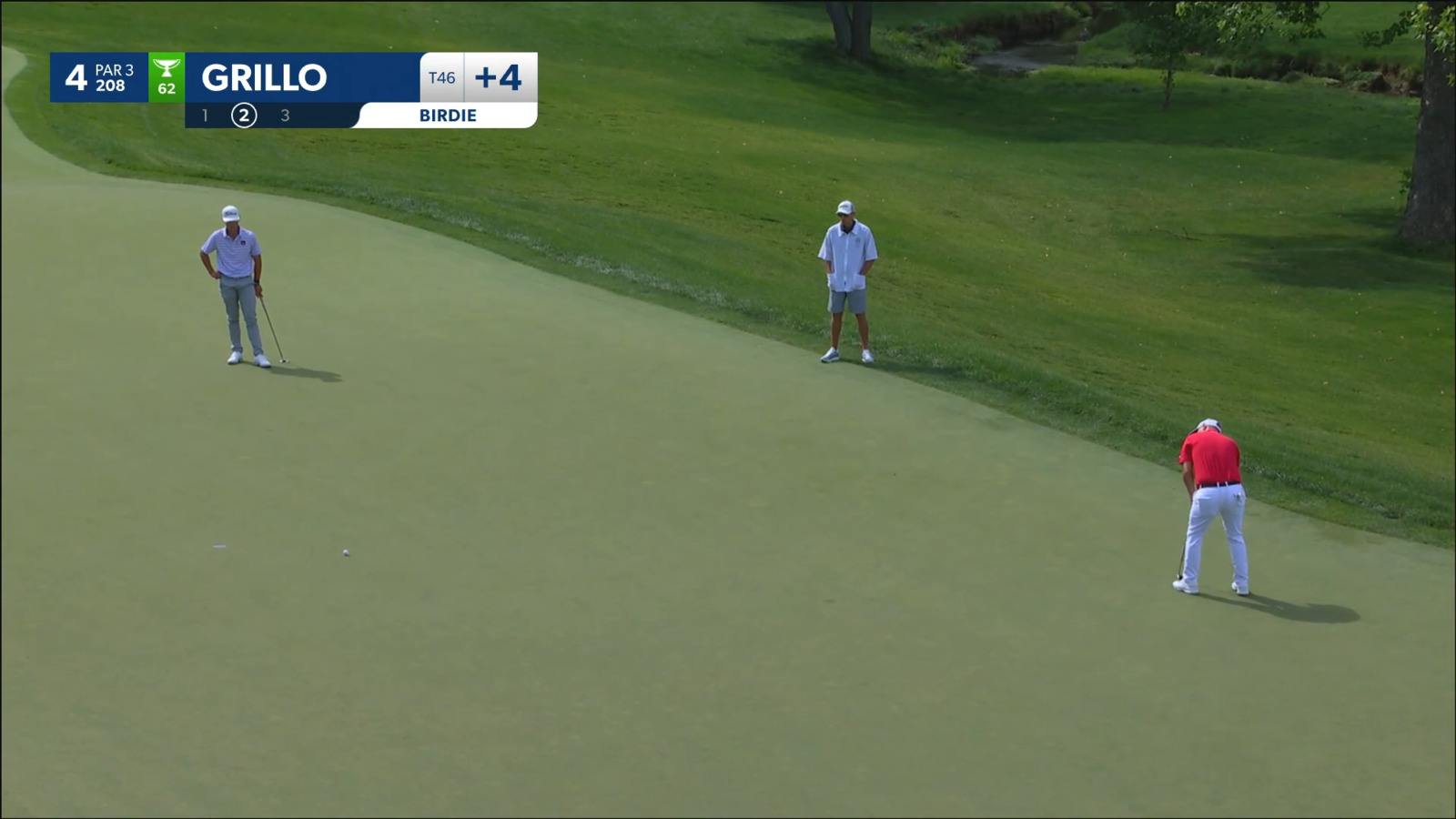 Emiliano Grillo pours in 27-footer for birdie at the Memorial