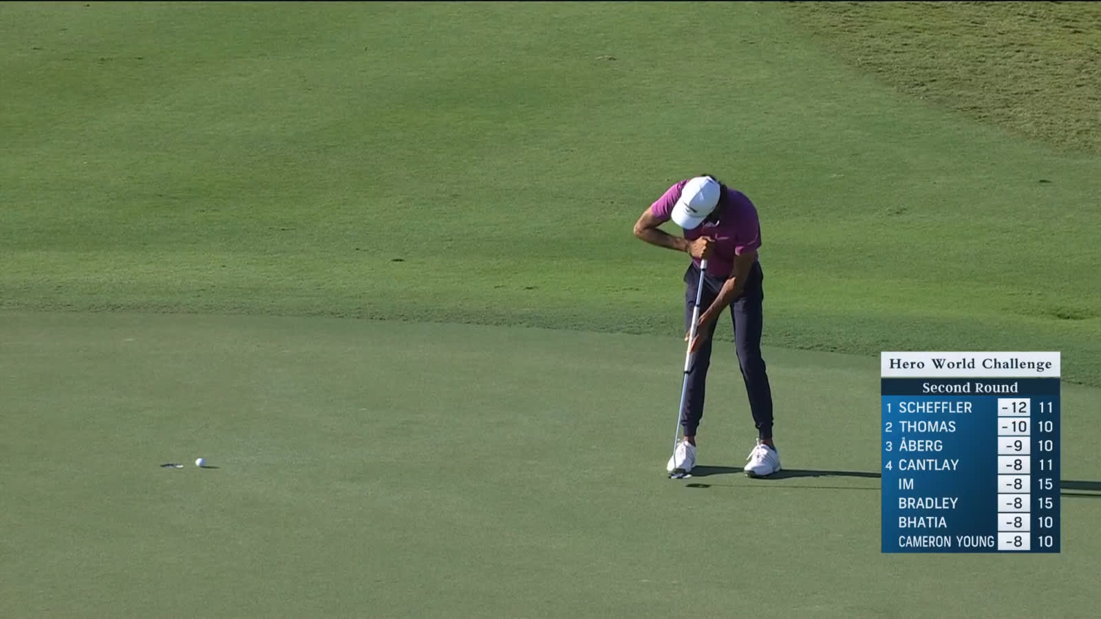 Akshay Bhatia drops in birdie putt at Hero World Challenge