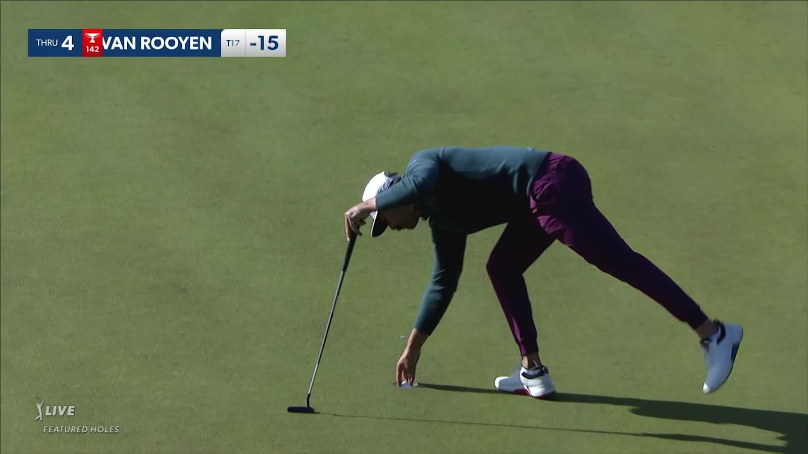 Erik van Rooyen throws a dart to set up birdie at The American Express