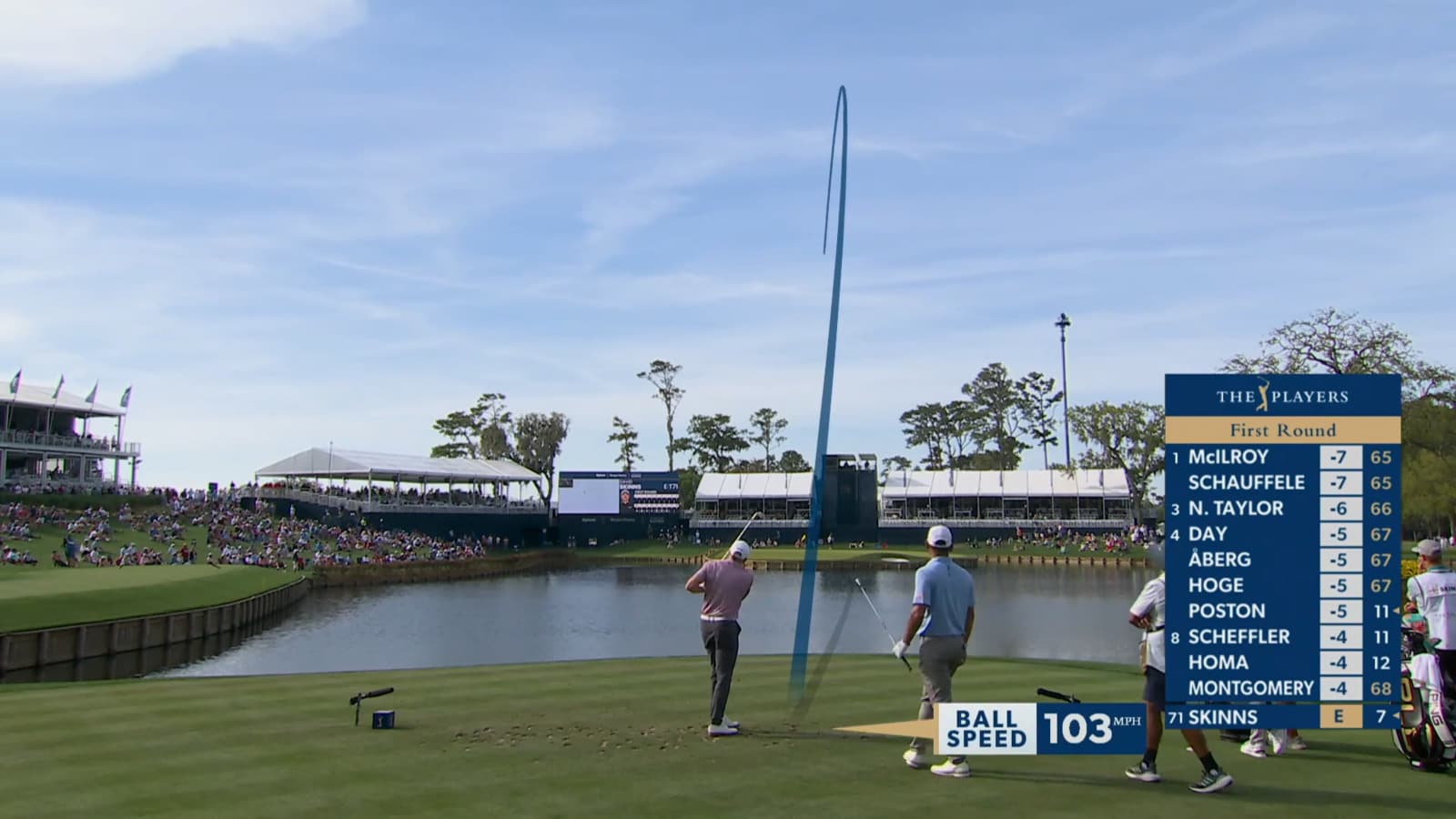 David Skinns spins tee shot to yield birdie on No. 17 at THE PLAYERS