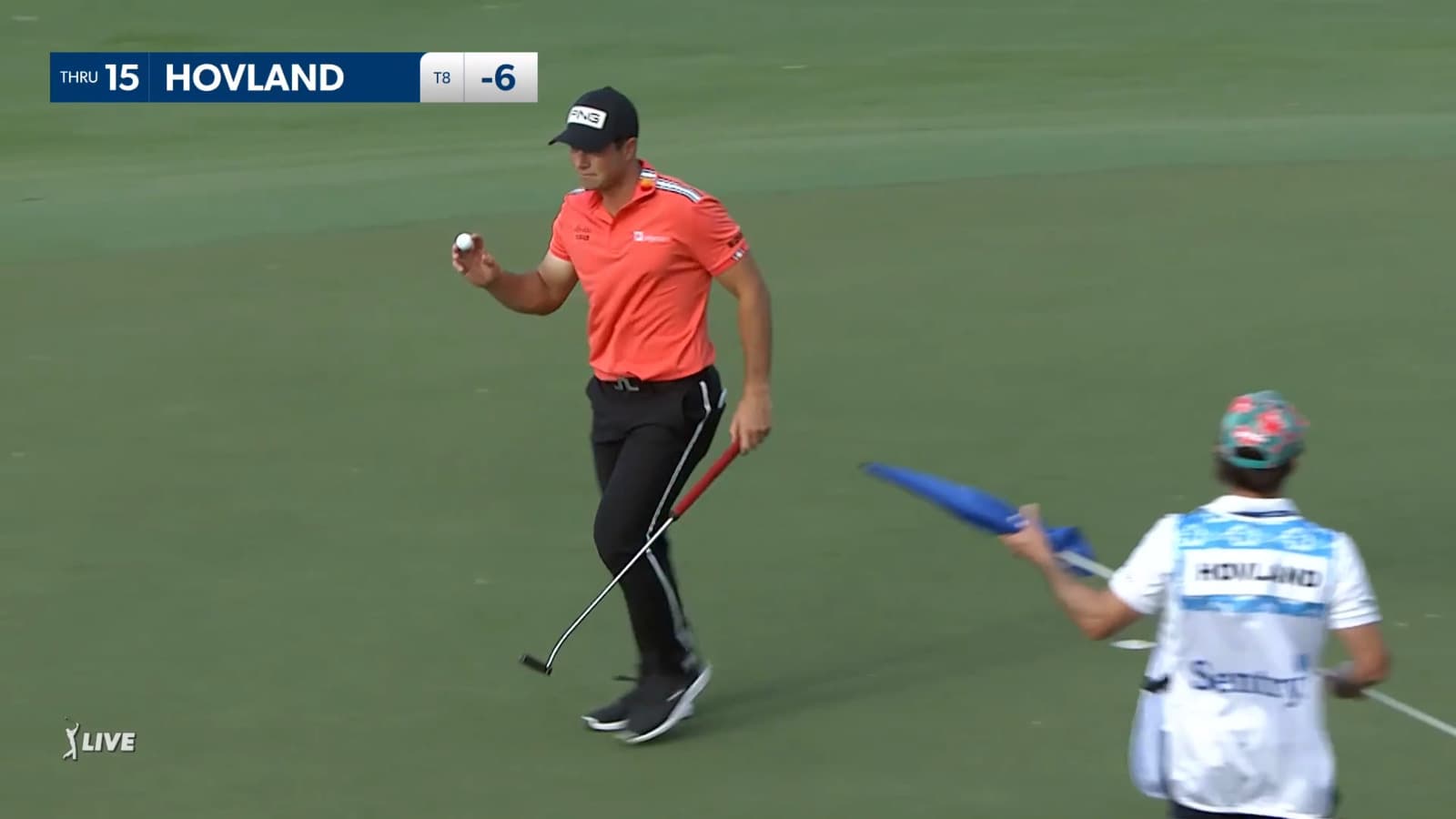 Viktor Hovland gets on green in two leading to birdie at Sentry