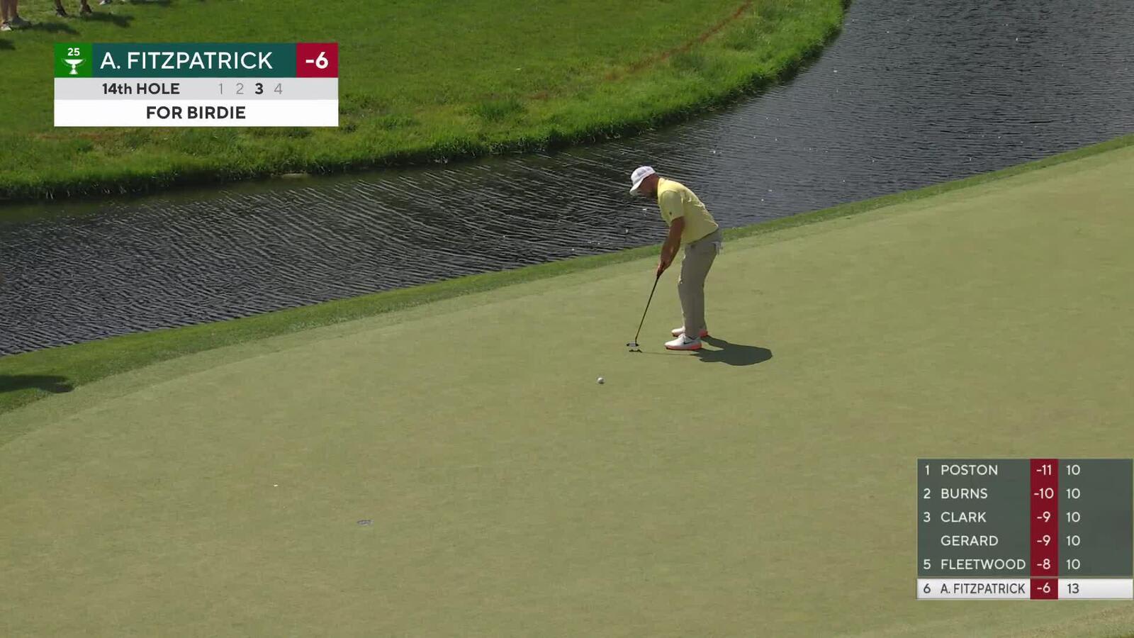 Alex Fitzpatrick drains 17-foot putt for birdie on No. 14 at the Memorial