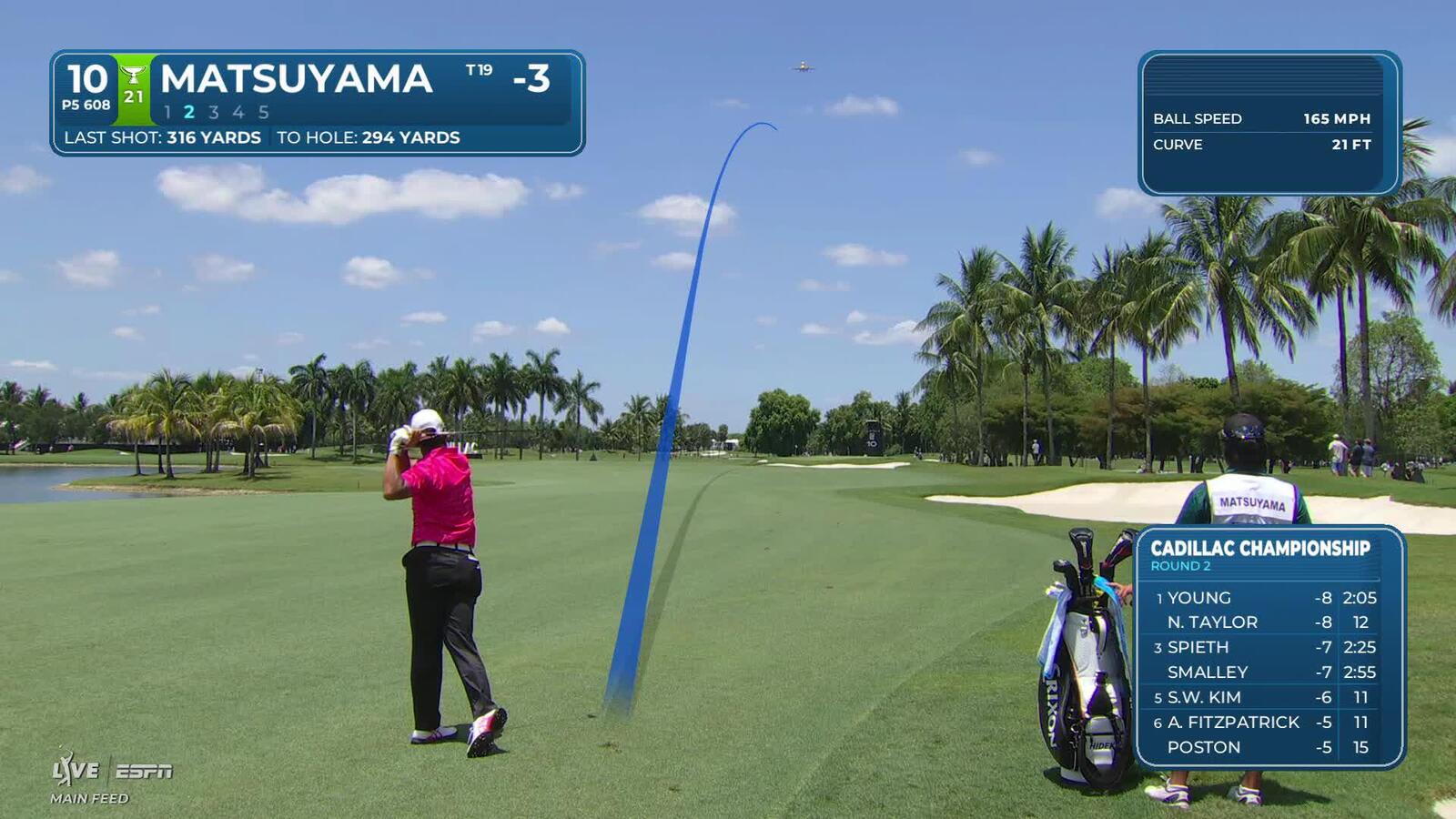Hideki Matsuyama gets up-and-down from 81 feet for birdie on No. 10 at Cadillac