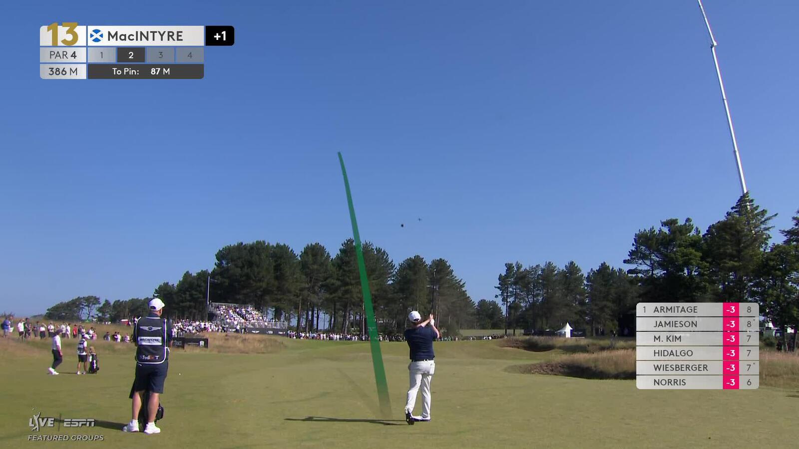 Robert MacIntyre gets up-and-down from 97 yards for birdie on No. 13 at Genesis Scottish Open