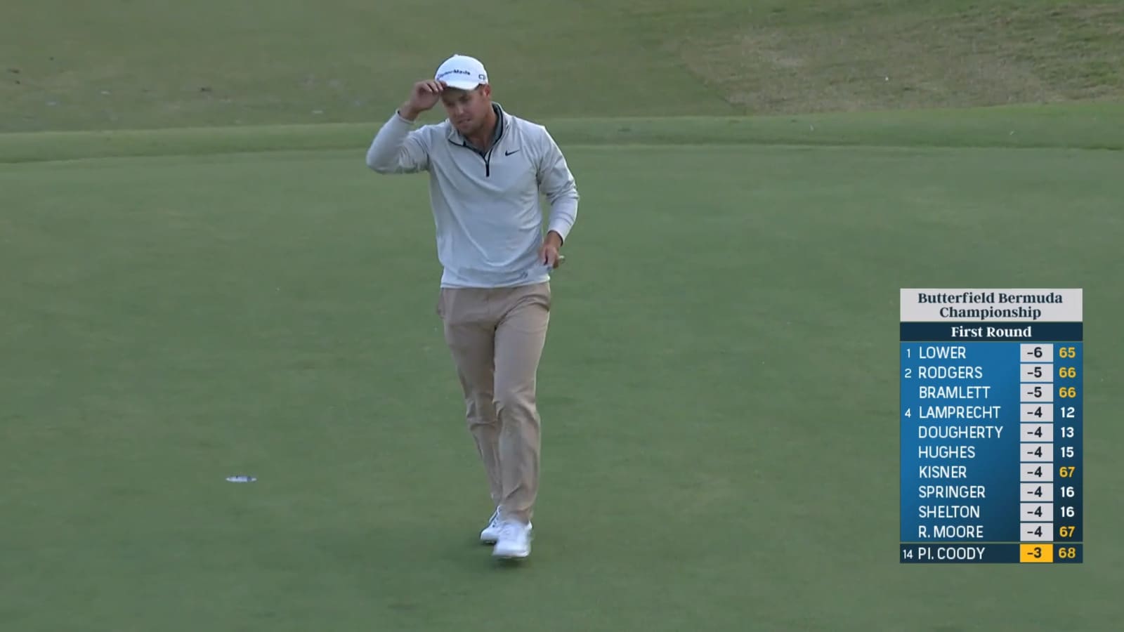 Pierceson Coody makes short putt for birdie at Butterfield Bermuda