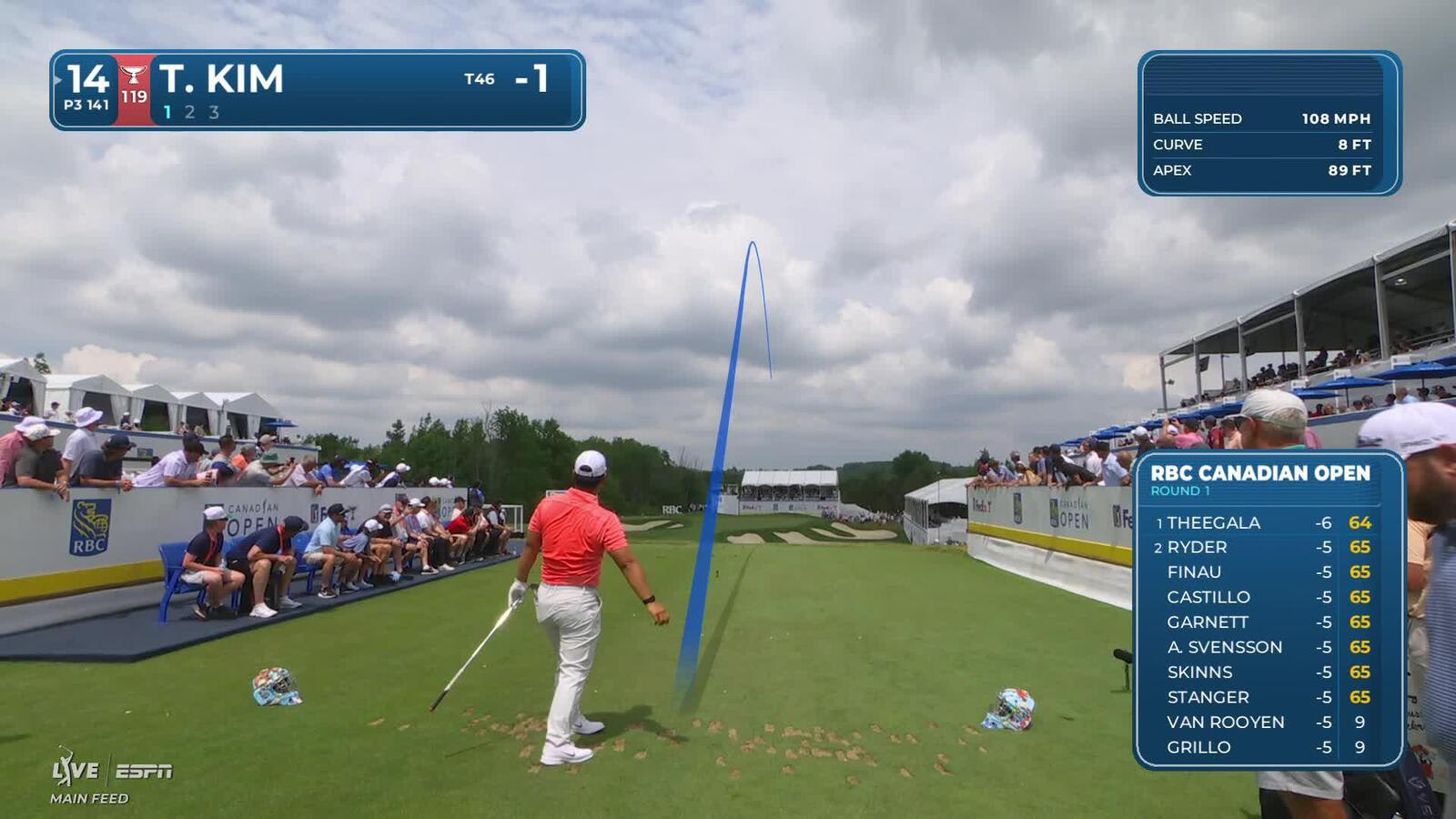 Tom Kim hits tee shot to 11 feet, sets up birdie on No. 14 at RBC Canadian