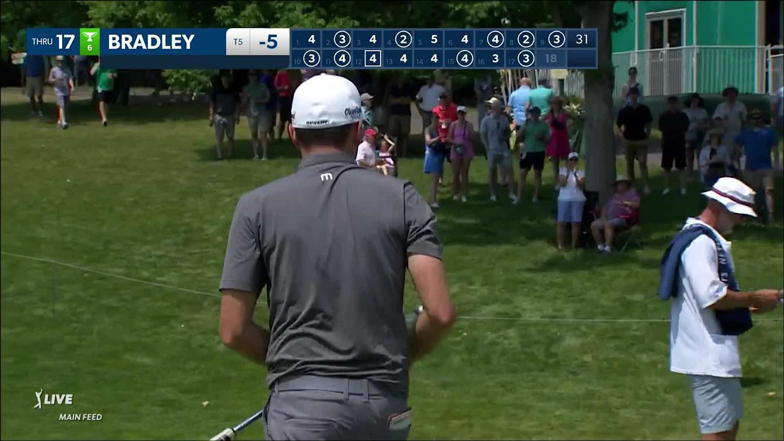 Keegan Bradley pours in a 36-foot birdie putt at the Memorial