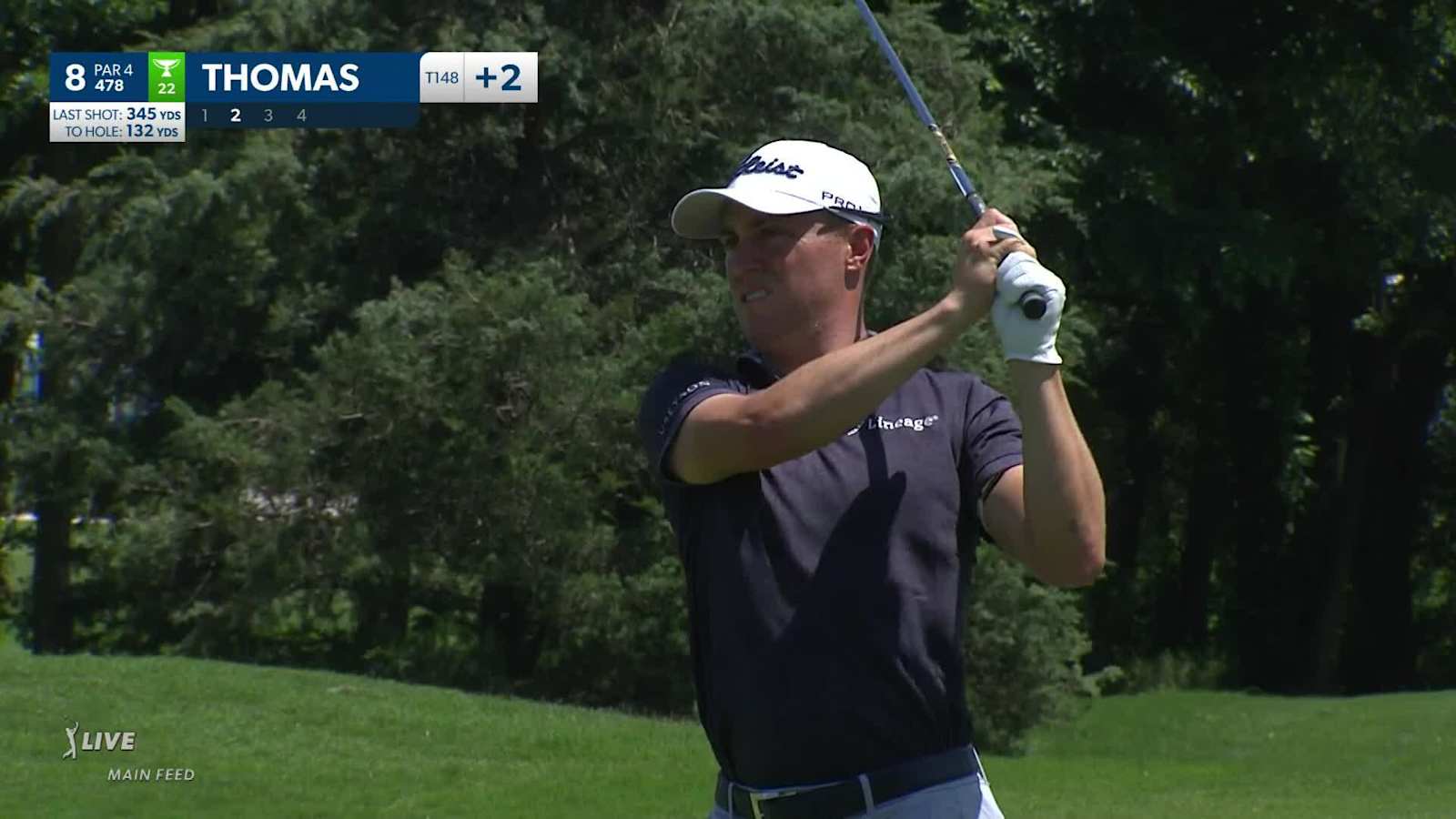 Justin Thomas throws a dart to set up birdie at AT&T Byron Nelson