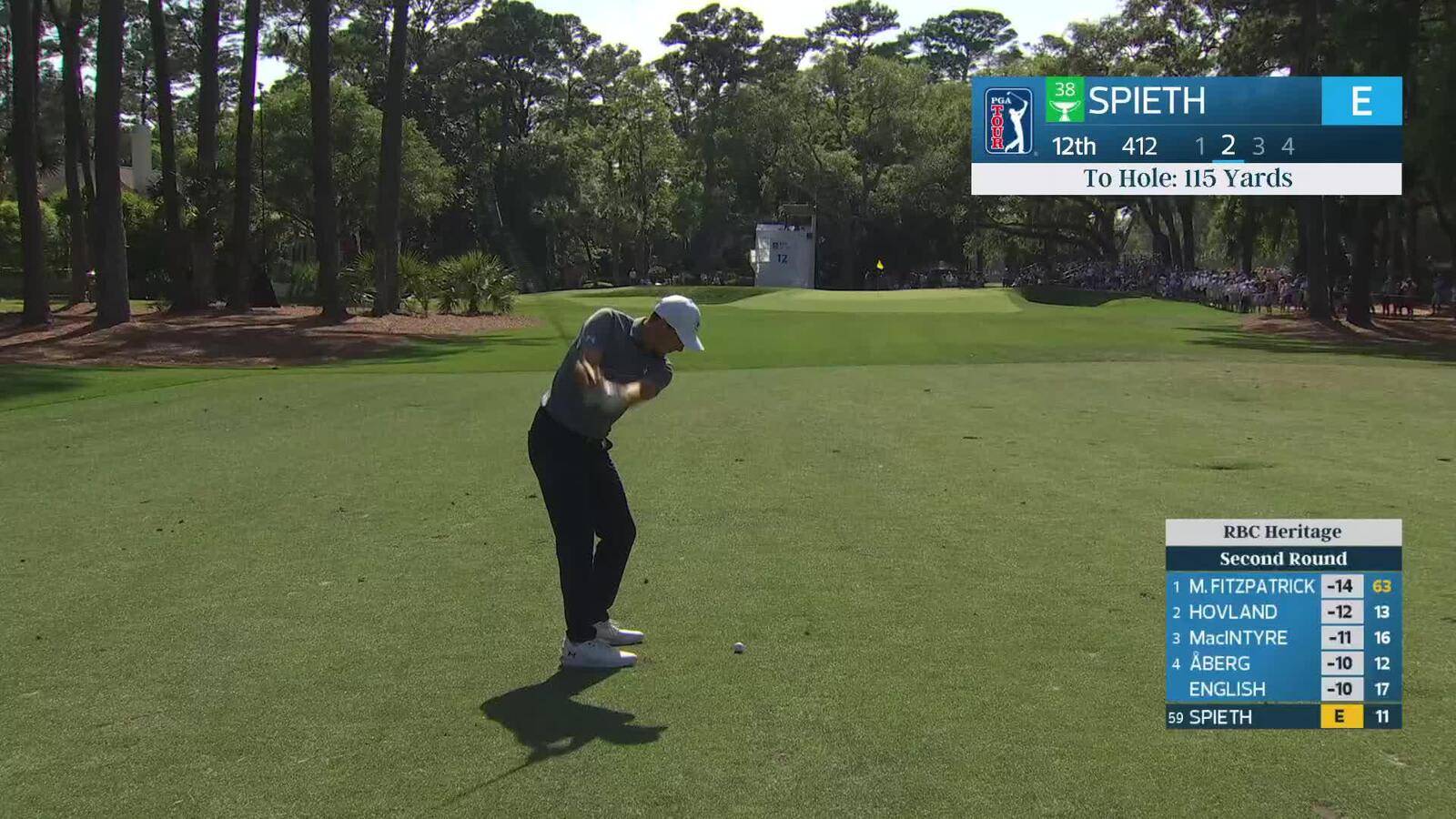 Jordan Spieth's 113-yard approach sets up birdie on No. 12 at RBC Heritage