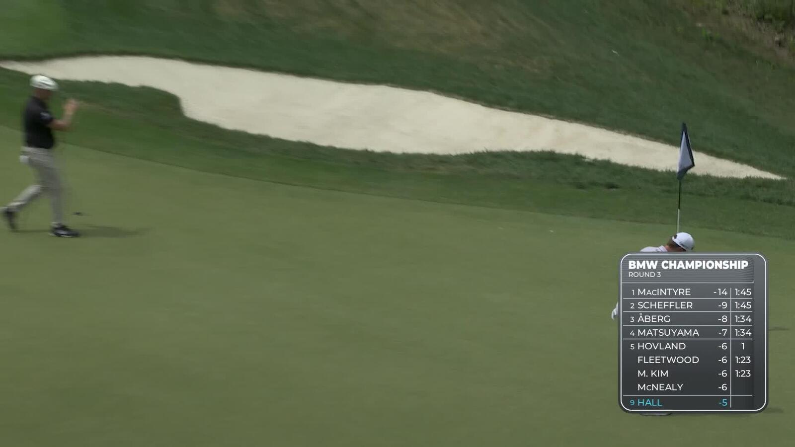 Harry Hall sinks a 33-foot birdie putt on No. 1 at BMW Championship