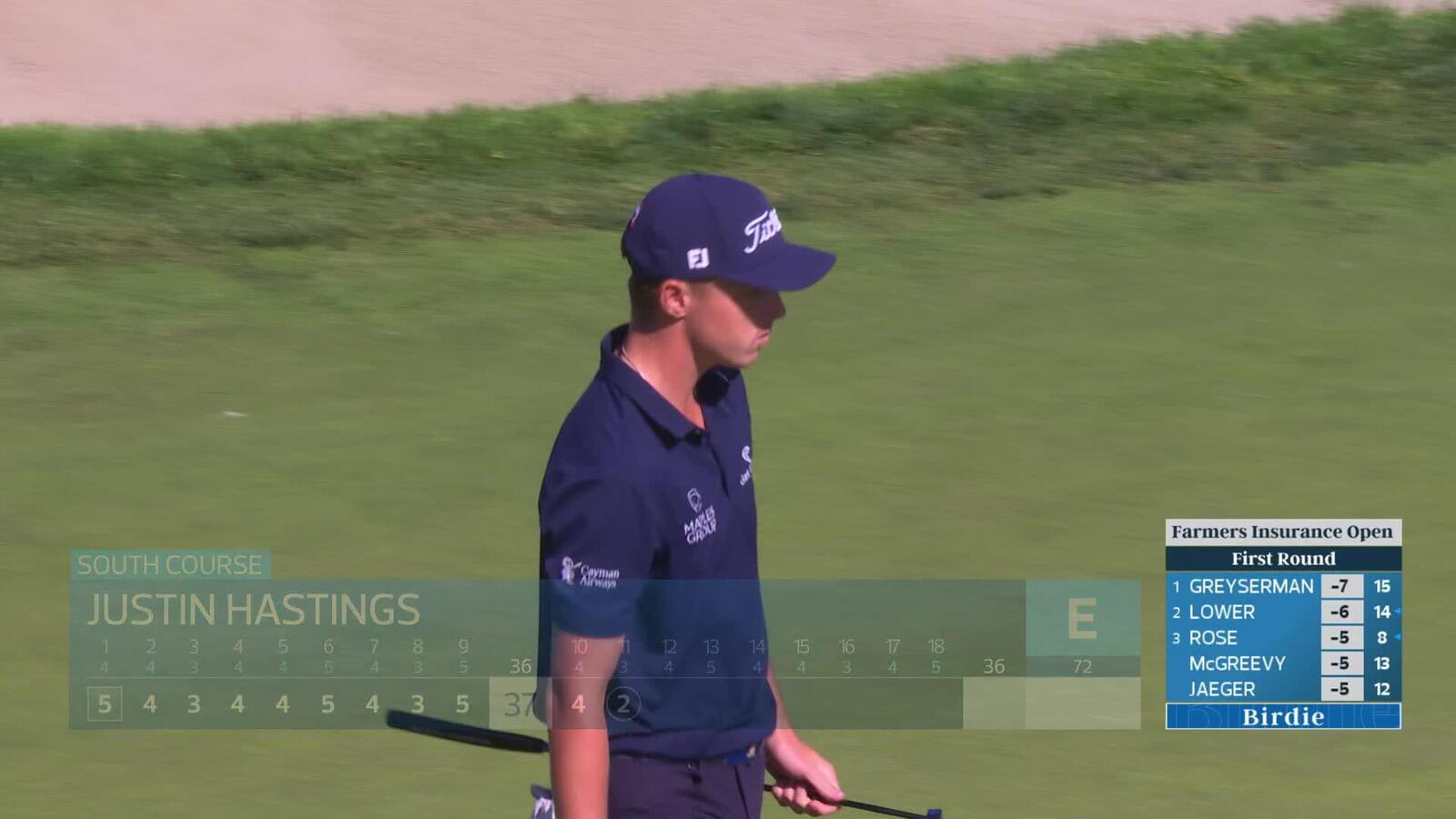 Justin Hastings drains 10-foot birdie putt on No. 11 at Farmers