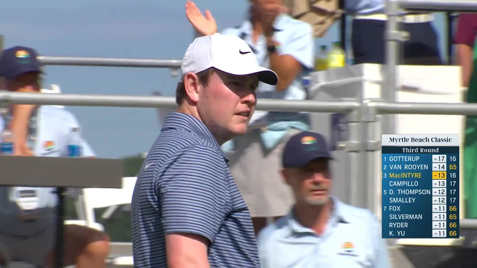 Robert MacIntyre throws a dart to set up birdie at Myrtle Beach