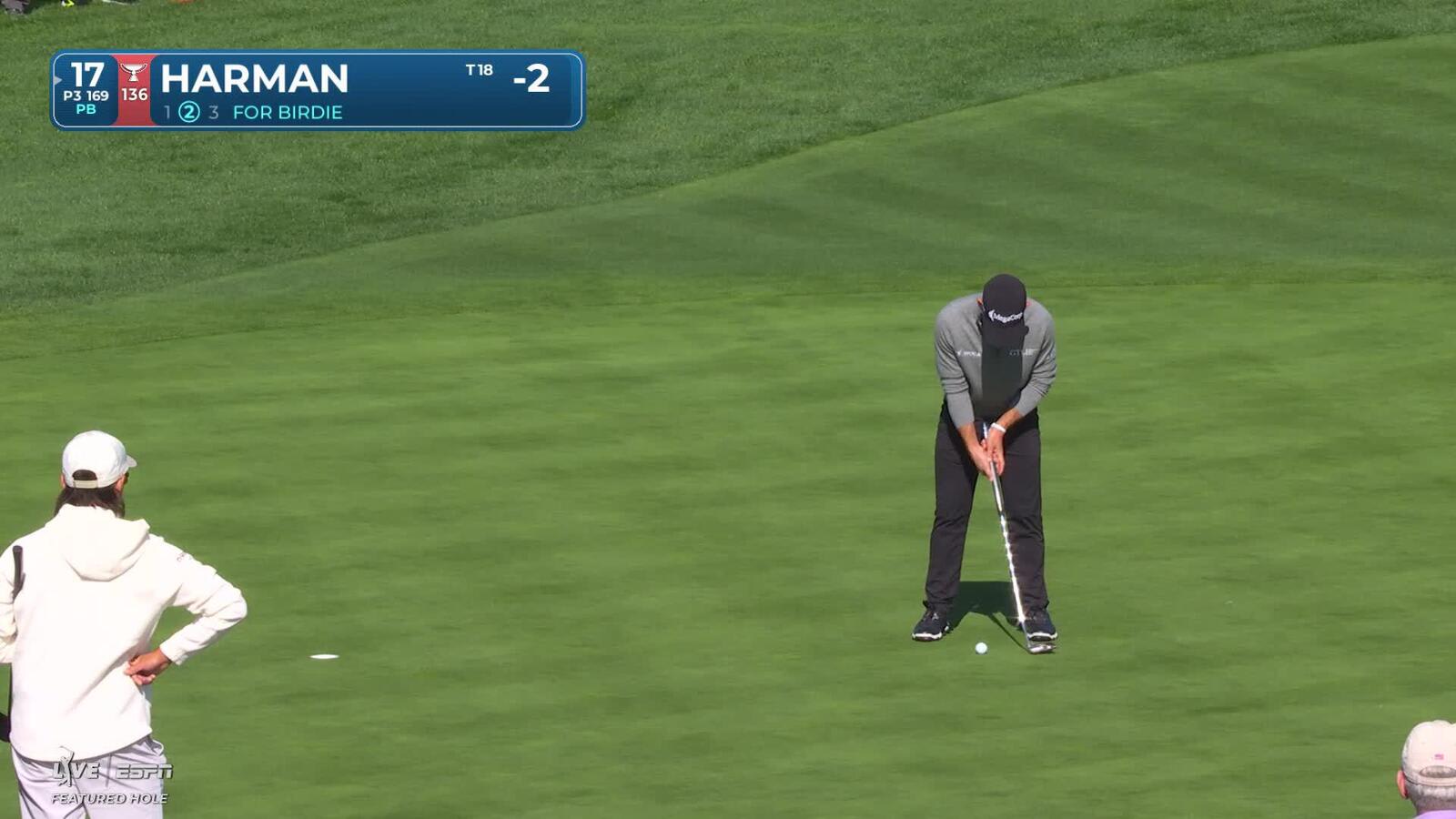 Brian Harman hits 167-yard approach to 8 feet, sets up birdie on No. 17 at AT&T Pebble Beach