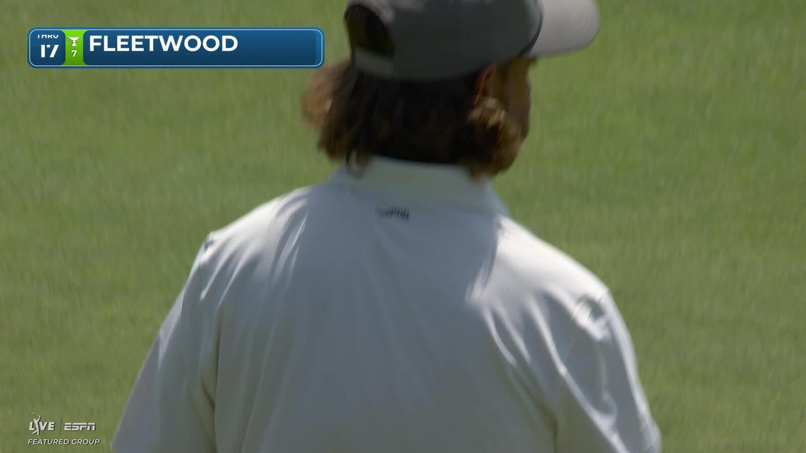 Tommy Fleetwood sinks 17-foot putt for birdie on No. 17 at Travelers
