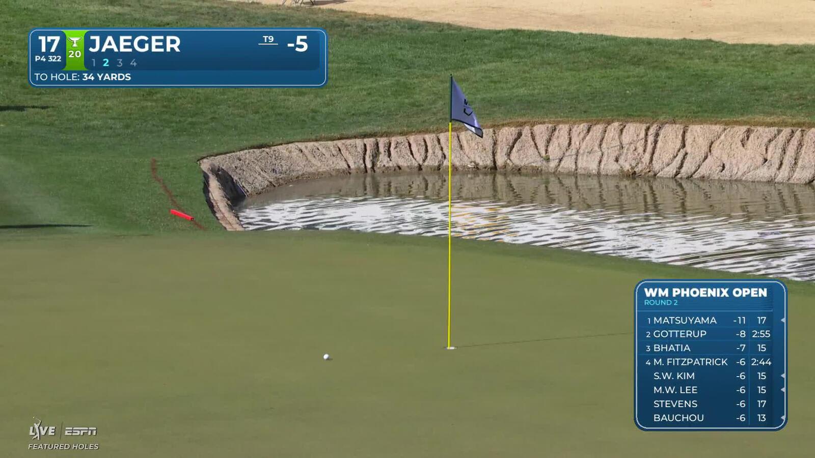 Stephan Jaeger chips in from 36 feet for birdie on No. 17 at WM Phoenix Open