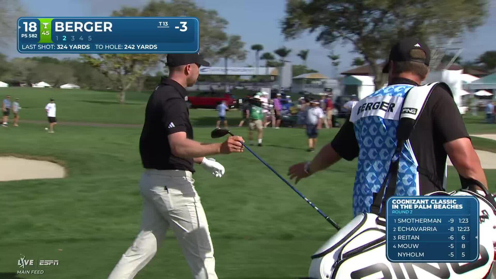 Daniel Berger reaches in two for birdie on No. 18 at Cognizant Classic