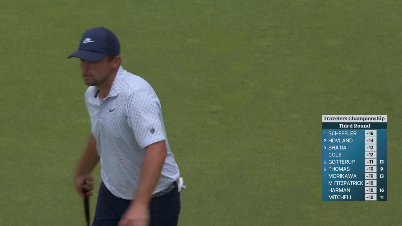 Jackson Suber sinks 14-inch putt for birdie on No. 13 at Travelers