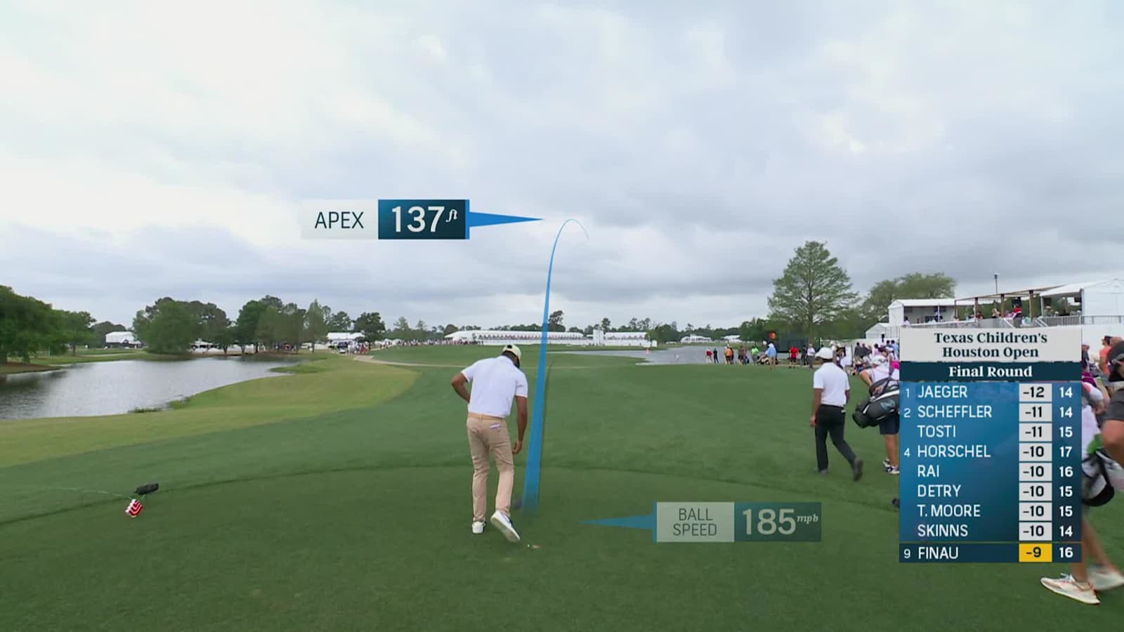 Tony Finau drives the green to set up birdie at Houston Open
