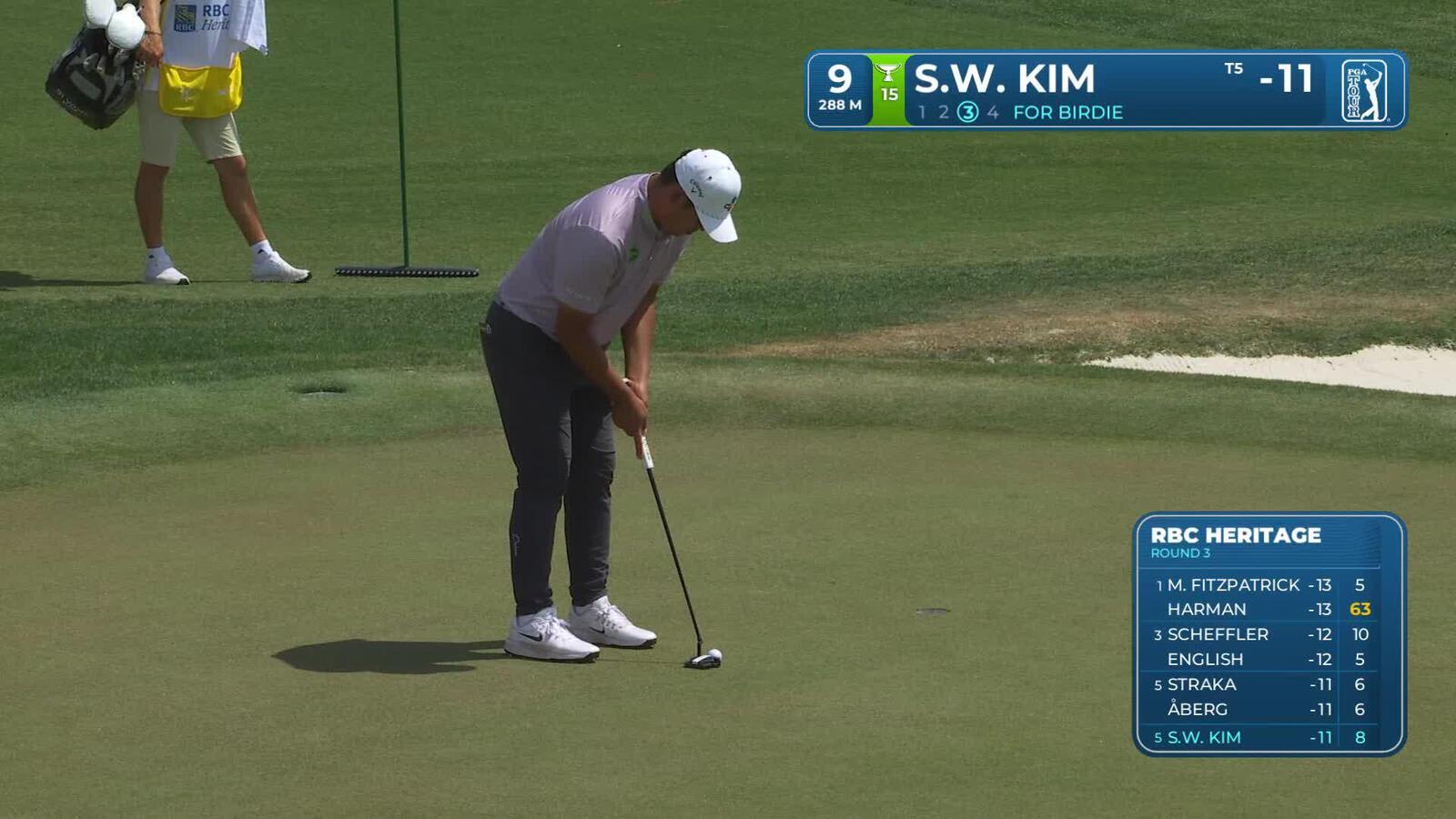 Si Woo Kim drains 3-foot putt for birdie on No. 9 at RBC Heritage