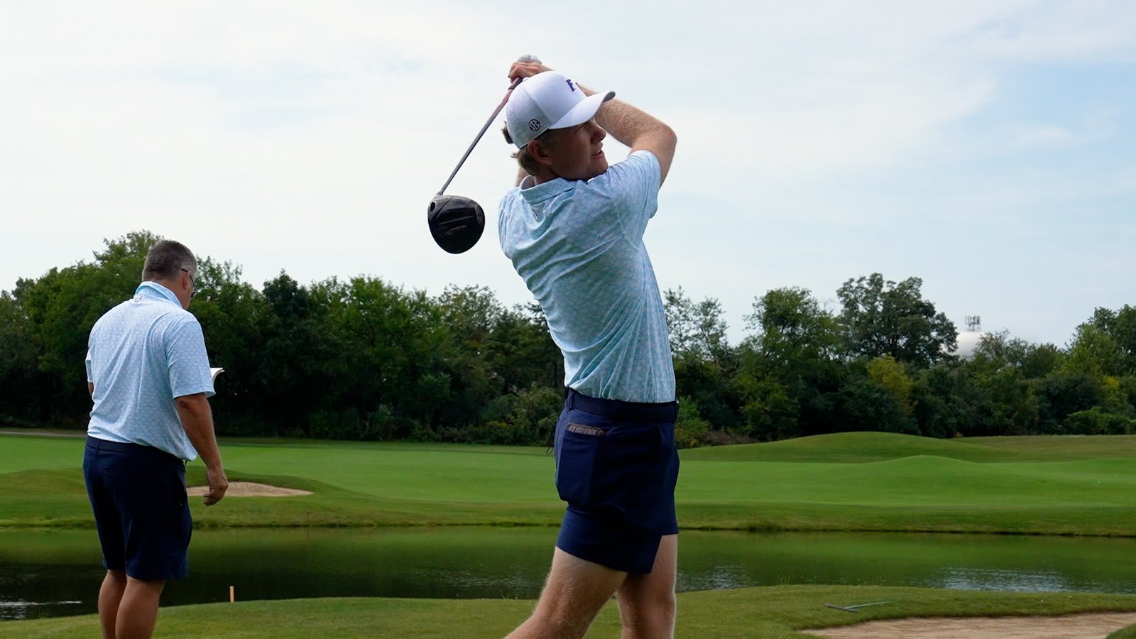 Florida’s Luke Poulter mic'd up during practice round at Olympic Fields