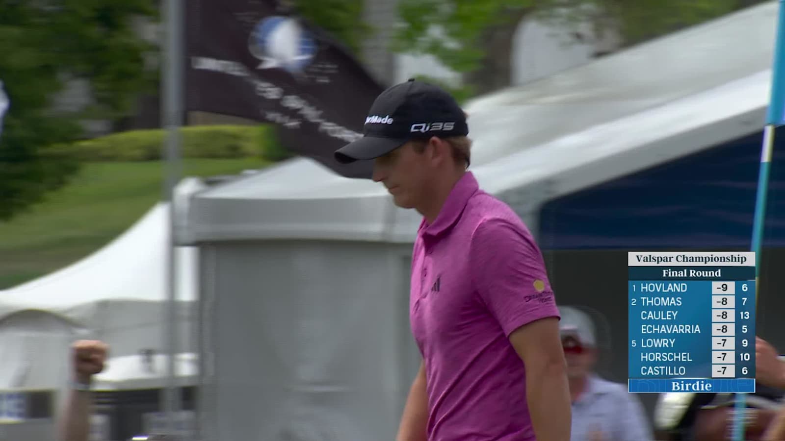 Jacob Bridgeman buries birdie putt from the rough at Valspar