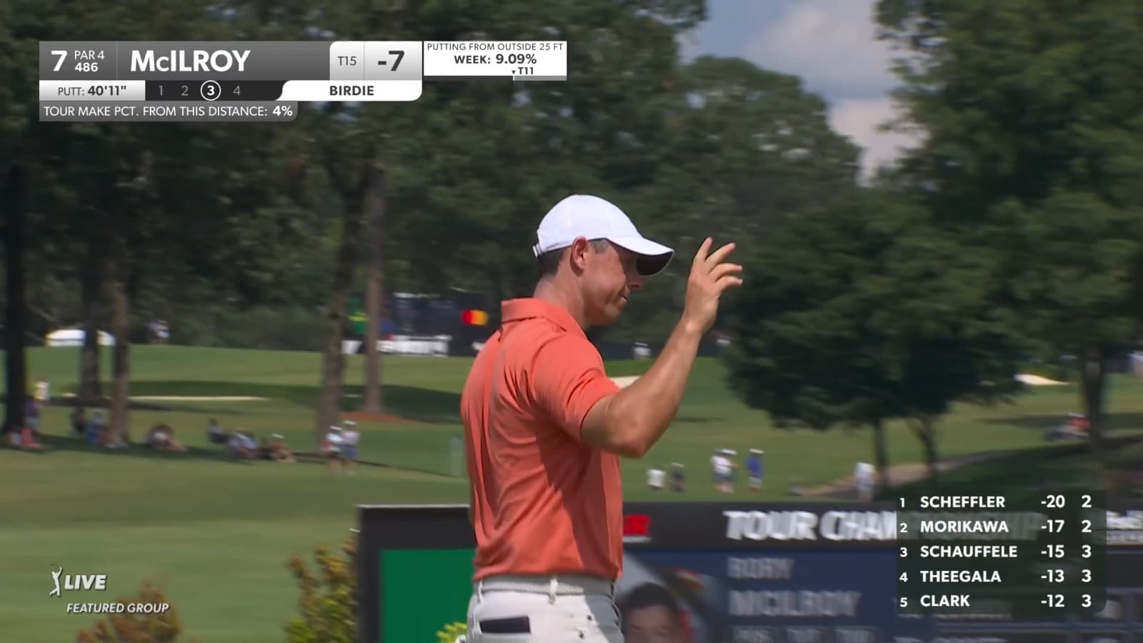 Rory McIlroy drains a 40-foot birdie putt at TOUR Championship