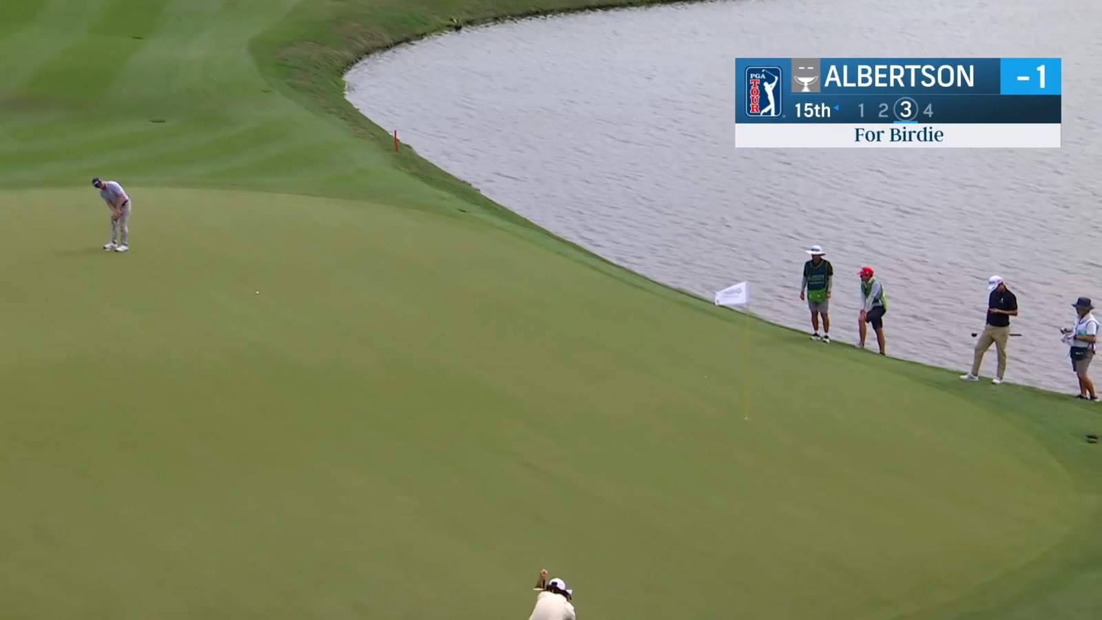 Anders Albertson trickles in a 54-foot birdie putt at Mexico Open