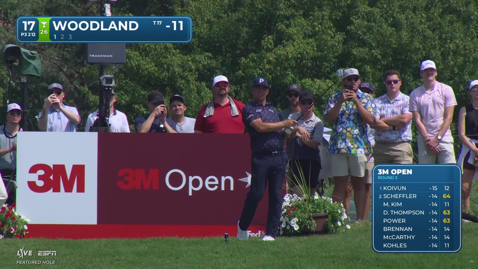 Gary Woodland hits tee shot to 16 feet, sets up birdie on No. 17 at 3M Open